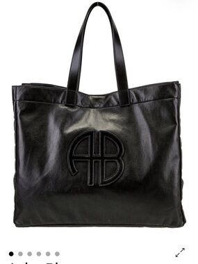 Anine Bing Black Leather Logo Tote